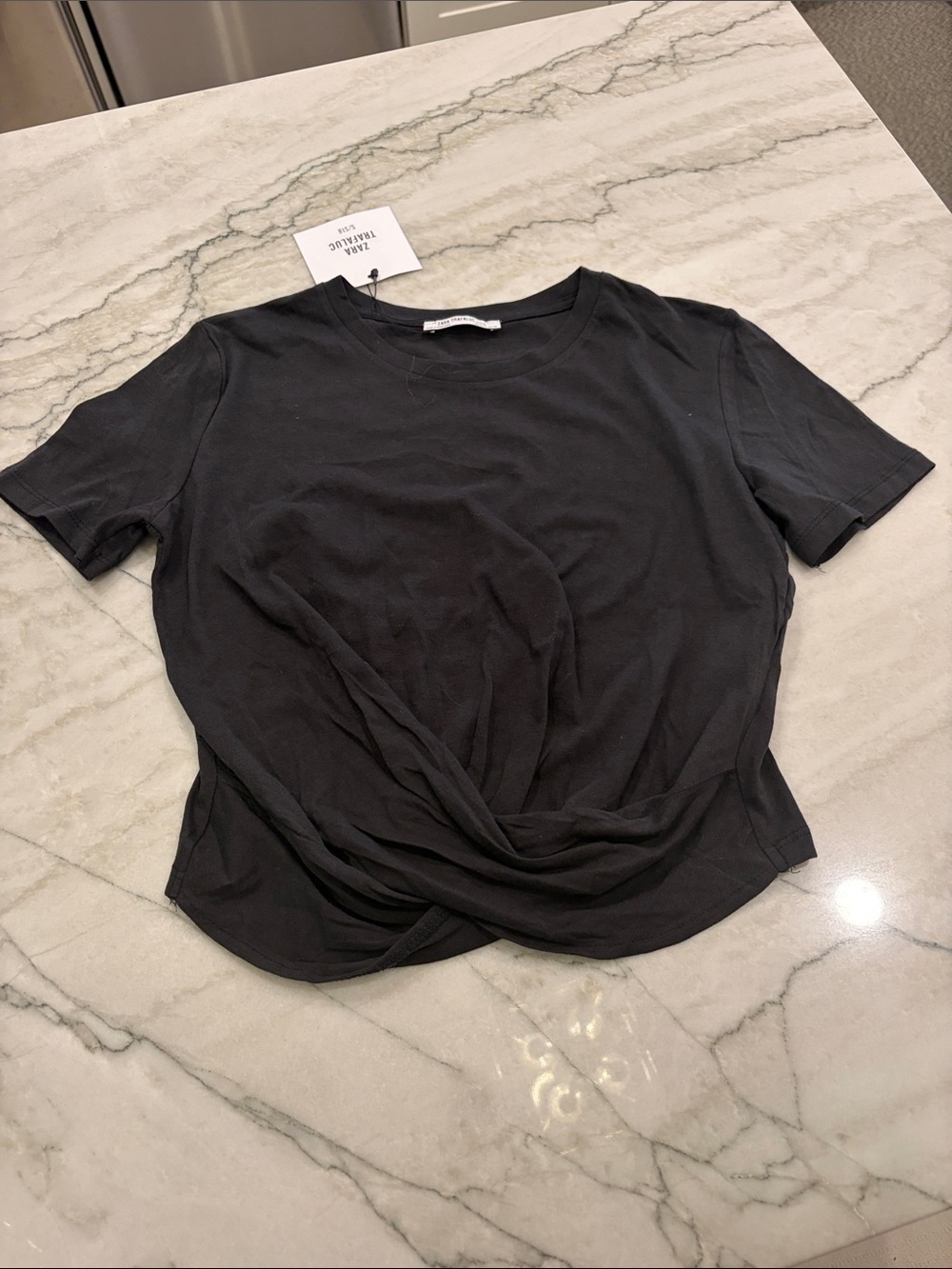 Zara Black Twist-Front Short Sleeve Tee